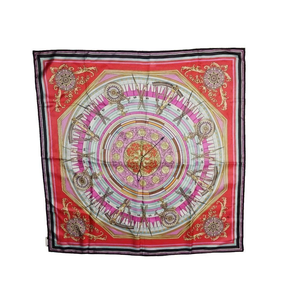ANTHEA CRAWFORD Silk Scarf Precision Compass Clock 85x85cm Handroll Rare 
